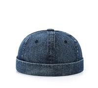 JZTDYPP Basecap Herren Denim Brimless Skull Cap Retro Herren Verstellbare Docker Caps Beanie Hat Hip Hop Hat Unisex Bucket Cap Dad Hat,Dunkelblau,Einheitsgröße