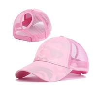 JZTDYPP Basecap Herren Sonnenhut Aus Baumwollnetz, Camouflage, Atmungsaktive Kappe, Verstellbarer Snapback-Hut, Outdoor-Visierartikel, Hoher Pferdeschwanz, Pink, Einheitsgröße