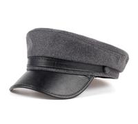 JZTDYPP Baskenmütze Damen Unisex-Lederhut Mit Schirm, Marineblauer Hut, Matrosenhut Für Frühling Und Herbst, Damen-Baskenmütze, Herren-Kapitänsmütze Mit Flachem Oberteil