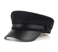 JZTDYPP Baskenmütze Damen Unisex-Lederhut Mit Schirm, Marineblauer Hut, Matrosenhut Für Frühling Und Herbst, Damen-Baskenmütze, Herren-Kapitänsmütze Mit Flachem Oberteil