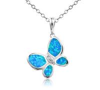 JZWCHQ 925 Sterling Silber Halskette Opal Frauen gemacht blau Opal niedliche Schmetterling Anhänger Halskette für Frauen Schmuck