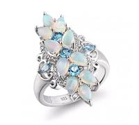 JZWCHQ 925 Sterling Silberringe für Frauen natürlicher Birnen Opal Blau Topaz Edelhochzeit Ring Buntes Opal feiner Schmuck