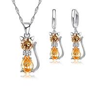 JZWCHQ Accessoires 925 Sterling Silber Clear Cubic Zirkonia Katzenanhänger Halskette Ohrringe Heißer Kristallschmuck für n