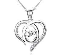 JZWCHQ Accessoires S925 Sterling Silber Halskette für Frauen Schlüsselbein Kette einfache große Hände Halten kleiner Hände Herz hohl