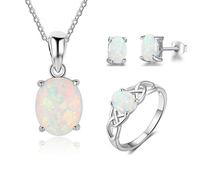 JZWCHQ Accessoires Trendy 925 Sterling Silber Opal Schmuck Anhänger Halskette Ohrringe Ring -Sets für n Hochzeit Brautschmucksets