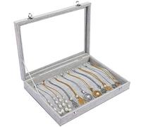 JZWCHQ Aufbewahrungsvitrine aus Samt für Halsketten und Schmuck mit 20 Haken und abschließbarem Glasdeckel - stapelbares Tablett für Schublade - für Halsketten, Armbänder und Ohrringe