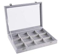 JZWCHQ Aufbewahrungsvitrine aus Samt für Halsketten und Schmuck mit 20 Haken und abschließbarem Glasdeckel - stapelbares Tablett für Schublade - für Halsketten, Armbänder und Ohrringe