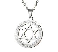 JZWCHQ Davidstern-Halskette für Damen und Herren, 925er Sterlingsilber, Zirkon-Davidstern-Halskette, runder hohler Hexagramm-Anhänger, jüdische Stern-Halskette für Damen, Davidstern-Halskette für