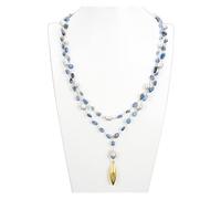 JZWCHQ Halsketten Blaue Kyanite Natürliche graue Reis-Süßwasserperlen-Statement-Kette Halskette Tropfenförmiger, gebürsteter, plattierter Anhänger