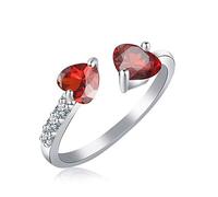 JZWCHQ Offene Ringe für Frauen, Vintage Silber Verstellbares Ring Herz Rot Zirkon romantische Schmuck Geschenk für Mädchen Frauen Paar Engagement Hochzeit Eternität Ring