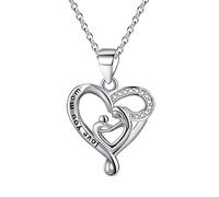 JZWCHQ Sterling Silber Anhänger Halskette, Herzheizkette Halskette Kubikzirkonia Doppelte Mutter und Kind Rolo Schmuck Halsketten für Frauen