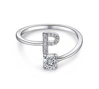 JZWCHQ Sterling Silberringe, S925 Silber Verstellbare Anfangsringe AZ Zirkon Alphabet Ringe zarte Buchstaben P Offene Ringe Briefwick Ring für Mutter Frau Freundin Freunden Geschenke
