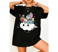 K-Pop BT21 Süßes Wolken-Print-T-Shirt, übergroßes 100% Baumwolle Boyfriend-Stil T-Shirt für Y2K-Ästhetik-Liebhaber