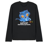 K-Pop Demon Hunters Unisex Cute Derpy Tiger Cartoon Long Sleeve, Navy T-Shirt, Black, XL