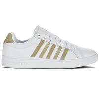 K-Swiss Woman's Court Tiebreak Sneaker, Wht/Crnstlk/Metallic, 37.5 EU