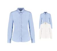 K782 Kustom Kit Damen Blus Langarm mit verstellbaren Ärmelbündchen und Knopfmanschette Light Blue 46 (20)