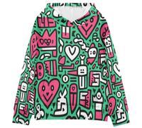 KAAVIYO Abstrakte Doodle Kunst Rot GrüN Kinder Kapuzenpullover mit 3D-Druck für Mädchen Jungen