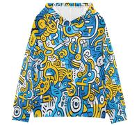 KAAVIYO Abstrakte Doodle Linie Kunst Blau Gelb Kinder Kapuzenpullover mit 3D-Druck für Mädchen Jungen
