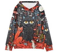 KAAVIYO Abstrakte Schwarze Katze Kunst Kinder Kapuzenpullover mit 3D-Druck für Mädchen Jungen