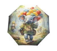 KAAVIYO Aquarell Ballon Wald Elefant Regenschirm Taschenschirm Auf-Zu Automatik Schirme Leicht UV-Schutz für Reise Jungen Mädchen Strand