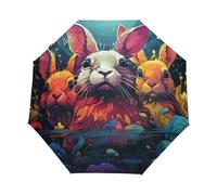KAAVIYO Bunte Kaninchen Schwimmen Im Meer Regenschirm Auf-Zu Automatik Taschenschirm Winddichter Umbrella Klein Leicht Schirm Kompakt Schirme für Jungen Mädchen Reise Strand Frauen