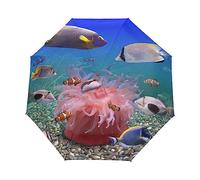 KAAVIYO Fisch Unterwasserwelt Ozean Regenschirm Automatik Auf-Zu Taschenschirm Umbrella Kompakt Schirme für Jungen Mädchen Strand Frauen