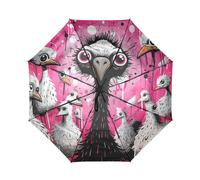 KAAVIYO Kritzel Kunst Rosa Strauß Windfester Reiseschirm mit Automatischer Öffnungs und Schließfunktion,UPF 50+ Sonnenschutz für Kinder