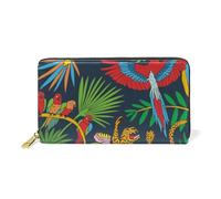 KAAVIYO Vogel Leopard Tier Pflanze Leder Brieftasche Reißverschluss Geldbörse Telefon Kreditkartenetui Portemonnaie Wallet für Frauen Mädchen Männer