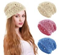 KABAKE Frauen Baumwolle Häkelmütze Handgemachte Strick Floral Slouchy Beanie Hut Gestrickte Cutout Sommer Schädel Cap, 3 Stück