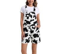 KACAOAC Damen Casual Kariert Latzhose Shorts Verstellbarer Riemen Shortall Strampler, Kuhmuster, X-Small