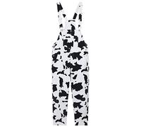 KACAOAC Lässige Damen-Latzhose, Kuh-Druck, Baumwolle, mit Taschen, weites Bein, Jumpsuits, Schwarz Weiß, X-Small