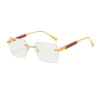 kachawoo Holz-ähnliche Beine Sonnenbrille Randlose rahmenlose Sonnenschirme Metall Quadrat Sonnenbrille für Männer Frauen Eyewear UV400 Linse (gold with clear)