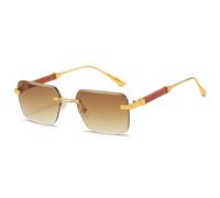 kachawoo Holz-ähnliche Beine Sonnenbrille Randlose rahmenlose Sonnenschirme Metall Quadrat Sonnenbrille für Männer Frauen Eyewear UV400 Linse (gold with brown)