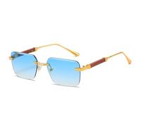 kachawoo Holz-ähnliche Beine Sonnenbrille Randlose rahmenlose Sonnenschirme Metall Quadrat Sonnenbrille für Männer Frauen Eyewear UV400 Linse (gold with blue)