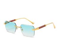 kachawoo Holz-ähnliche Beine Sonnenbrille Randlose rahmenlose Sonnenschirme Metall Quadrat Sonnenbrille für Männer Frauen Eyewear UV400 Linse (gold with green)