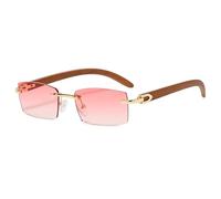 kachawoo Rahmenlose Sonnenbrille Randlose Damenmode Sonnenbrille mit Holzimitat Beinen Blau Grün Uv400 Linse Rechteck Sonnenschutz Herren (pink lens)