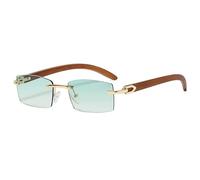 kachawoo Rahmenlose Sonnenbrille Randlose Damenmode Sonnenbrille mit Holzimitat Beinen Blau Grün Uv400 Linse Rechteck Sonnenschutz Herren (green lens)