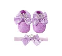 Kaeltsyn Crowns Bowknot Kleinkind Prinzessin Schuh Stirnband Set für Fotoshootings Weiche Baumwollmischung Kopfbedeckung, violett, Einheitsgröße