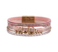 Kaeltsyn Modernes mehrschichtiges geflochtenes Lederarmband mit Kupferperlen, Charm, verstellbar, für Damen, modisches stapelbares Armband