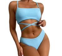 Kaeltsyn Zweiteiliger Damen-Badeanzug, Spaghettiträger-Bikini-Set, weibliche Farbe, hoher Badeanzug für Urlaub, überkreuzte Badeanzüge, hohe Badeanzüge, zweiteilige Badebekleidung