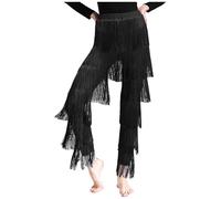 Kaerm Damen Lateinische Tanzhose Quaste Fransenhose Latein Ballsaal Tanz Professionelle Rumba Tango Salsa Übungshose Schwarz M