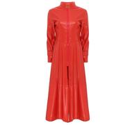Kaerm Damen PU Leder Trenchcoat Jacke Mit Reißverschluss Sexy Kleid Langer Lack-Mantel PVC Mantel Lack Optik Matrix Jacke Robe Lange Mit Stehkragen Rot 5XL