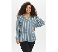 KAFFE CURVE Langarm-Bluse KCsida Damen Bluse Langarm V Ausschnitt Casual Streifen Tunika Langarmshirt Große Größen Blue Mirage/Chalk Stripe 54