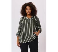 KAFFE CURVE Langarm-Bluse KCsida Damen Bluse Langarm V Ausschnitt Casual Streifen Tunika Langarmshirt Große Größen Grape Leaf/Chalk Stripe 52