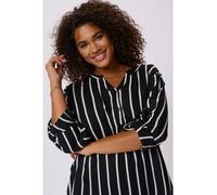 KAFFE CURVE Langarm-Bluse KCsida Damen Bluse Langarm V Ausschnitt Casual Streifen Tunika Langarmshirt Große Größen Black/Chalk Stripe 52