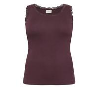 Kaffe Curve Damen Plus Size Women's Tank Scoop Neck Slim Fit Lace Rib Jersey Top, Fudge, M Grande Taille