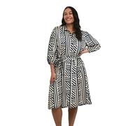 KAFFE CURVE Kleid KCfia Kleid Große Größen 3/4 arm mit Gürtel Knielang Print Shantoon Sand Dollar Graphic Stripe 42