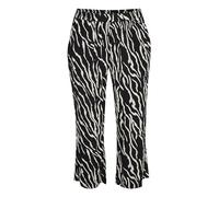Kaffe Curve Damen Plus-Size Women's Casual Pants Elastic Waist Printed Straight Legs Hose, Black/Antique Zebra Print,