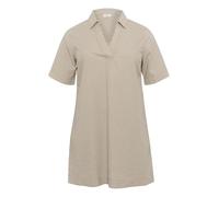 Kaffe Curve Damen Plus Size Women's Dress Polo Neck Short Sleeves A-line Fit Kleid, Chincilla/White Stripe, 50 Größen