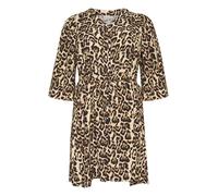 Kaffe Curve Damen Plus Size Women's Dress V-Neck Buttons Belt 3/4 Sleeves Knee Length Kleid, Natürlicher Leoparden-Druck, 50 Größen